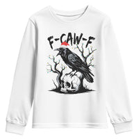 F Caw F Gothic Christmas Raven Youth Sweatshirt With Skull Funny Dark Holiday Humor Spooky Season - Wonder Print Shop