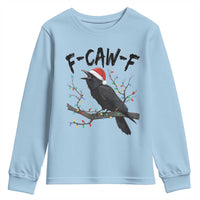F Caw F Raven Christmas Youth Sweatshirt Funny Dark Holiday Humor Spooky Season - Wonder Print Shop