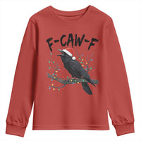 F Caw F Raven Christmas Youth Sweatshirt Funny Dark Holiday Humor Spooky Season - Wonder Print Shop