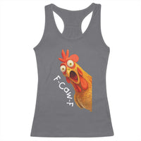 Funny F Caw F Surprise Chicken Meme Racerback Tank Top Hilarious Shocked Bird Graphic for Comedy Lovers - Wonder Print Shop