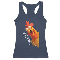 Funny F Caw F Surprise Chicken Meme Racerback Tank Top Hilarious Shocked Bird Graphic for Comedy Lovers - Wonder Print Shop