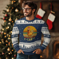 F Caw F Retro Chicken Meme Ugly Christmas Sweater Vintage Sunset Poultry Graphic Loud Bird Energy - Wonder Print Shop
