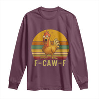 F Caw F Retro Chicken Meme Long Sleeve Shirt Vintage Sunset Poultry Graphic Loud Bird Energy - Wonder Print Shop