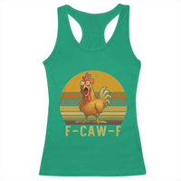 F Caw F Retro Chicken Meme Racerback Tank Top Vintage Sunset Poultry Graphic Loud Bird Energy - Wonder Print Shop