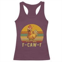 F Caw F Retro Chicken Meme Racerback Tank Top Vintage Sunset Poultry Graphic Loud Bird Energy - Wonder Print Shop