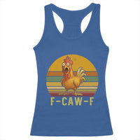 F Caw F Retro Chicken Meme Racerback Tank Top Vintage Sunset Poultry Graphic Loud Bird Energy - Wonder Print Shop