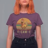 F Caw F Retro Chicken Meme T Shirt For Women Vintage Sunset Poultry Graphic Loud Bird Energy - Wonder Print Shop