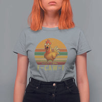 F Caw F Retro Chicken Meme T Shirt For Women Vintage Sunset Poultry Graphic Loud Bird Energy - Wonder Print Shop