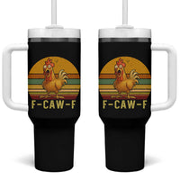 F Caw F Retro Chicken Meme Tumbler With Handle Vintage Sunset Poultry Graphic Loud Bird Energy - Wonder Print Shop