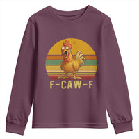 F Caw F Retro Chicken Meme Youth Sweatshirt Vintage Sunset Poultry Graphic Loud Bird Energy - Wonder Print Shop