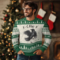 F Caw F Raven Graphic Ugly Christmas Sweater Funny Sarcastic Bird with Attitude - Wonder Print Shop