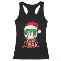 Cute Baseball Christmas Icecream Dripping Racerback Tank Top Holiday Ice Cream Cone with Santa Hat - Wonder Print Shop