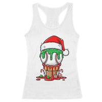 Cute Baseball Christmas Icecream Dripping Racerback Tank Top Holiday Ice Cream Cone with Santa Hat - Wonder Print Shop