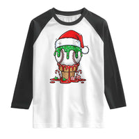 Cute Baseball Christmas Icecream Dripping Raglan Shirt Holiday Ice Cream Cone with Santa Hat - Wonder Print Shop