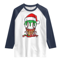 Cute Baseball Christmas Icecream Dripping Raglan Shirt Holiday Ice Cream Cone with Santa Hat - Wonder Print Shop