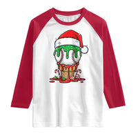 Cute Baseball Christmas Icecream Dripping Raglan Shirt Holiday Ice Cream Cone with Santa Hat - Wonder Print Shop