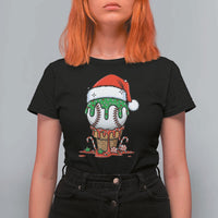 Cute Baseball Christmas Icecream Dripping T Shirt For Women Holiday Ice Cream Cone with Santa Hat - Wonder Print Shop