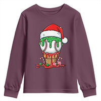 Cute Baseball Christmas Icecream Dripping Youth Sweatshirt Holiday Ice Cream Cone with Santa Hat - Wonder Print Shop