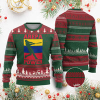 Arepa Power Venezuela Baseball Flag Ugly Christmas Sweater Funny Venezuelan Pride Gift for Beisbol Lovers