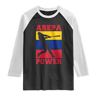 Arepa Power Venezuela Baseball Flag Raglan Shirt Funny Venezuelan Pride Gift for Beisbol Lovers