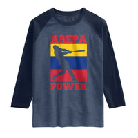 Arepa Power Venezuela Baseball Flag Raglan Shirt Funny Venezuelan Pride Gift for Beisbol Lovers