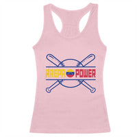 Arepa Power Baseball Crossed Bats Racerback Tank Top Funny Venezuelan Pride Gift for Latino Sports Fans