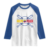 Arepa Power Baseball Crossed Bats Raglan Shirt Funny Venezuelan Pride Gift for Latino Sports Fans