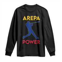 Arepa Power Baseball Batter Silhouette Long Sleeve Shirt Venezuelan Pride Beisbol for Baseball Fans