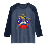 Venezuela Baseball Pitcher Skeleton Raglan Shirt Venezuelan Flag Venezuela Pride Sports Fans