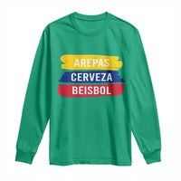 Arepas Cerveza Beisbol Venezuela Things Long Sleeve Shirt Funny Latino Food Beer and Baseball Pride