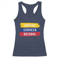 Arepas Cerveza Beisbol Venezuela Things Racerback Tank Top Funny Latino Food Beer and Baseball Pride