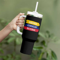 Arepas Cerveza Beisbol Venezuela Things Tumbler With Handle Funny Latino Food Beer and Baseball Pride