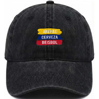 Arepas Cerveza Beisbol Venezuela Things Washed Cotton Baseball Cap Funny Latino Food Beer and Baseball Pride