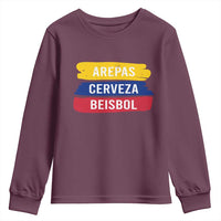 Arepas Cerveza Beisbol Venezuela Things Youth Sweatshirt Funny Latino Food Beer and Baseball Pride