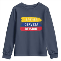 Arepas Cerveza Beisbol Venezuela Things Youth Sweatshirt Funny Latino Food Beer and Baseball Pride