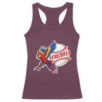 Venezuela Baseball Flying Scarlet Macaw and Ball Racerback Tank Top Ara Macao Guacamaya Venezuelan Pride