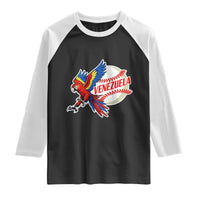 Venezuela Baseball Flying Scarlet Macaw and Ball Raglan Shirt Ara Macao Guacamaya Venezuelan Pride