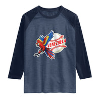 Venezuela Baseball Flying Scarlet Macaw and Ball Raglan Shirt Ara Macao Guacamaya Venezuelan Pride