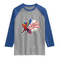 Venezuela Baseball Flying Scarlet Macaw and Ball Raglan Shirt Ara Macao Guacamaya Venezuelan Pride