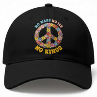 No Wars No Ice No Kings Retro Flower Baseball Cap Hippie Floral Peace Sign Social Justice Anti War Protest