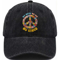No Wars No Ice No Kings Retro Flower Washed Cotton Baseball Cap Hippie Floral Peace Sign Social Justice Anti War Protest