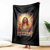 Funny Christian Easter He Is Rizzin Throw Blanket Trendy Jesus Humor with Sunglasses Faith Based Meme Gift