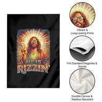 Funny Christian Easter He Is Rizzin Garden Flag Trendy Jesus Humor with Sunglasses Faith Based Meme Gift
