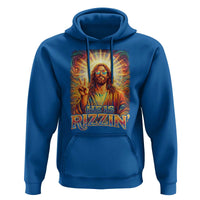 Funny Christian Easter He Is Rizzin Hoodie Trendy Jesus Humor with Sunglasses Faith Based Meme Gift