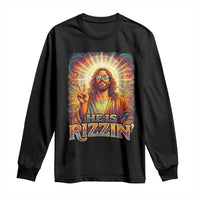 Funny Christian Easter He Is Rizzin Long Sleeve Shirt Trendy Jesus Humor with Sunglasses Faith Based Meme Gift