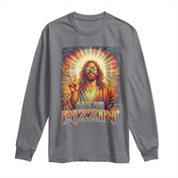Funny Christian Easter He Is Rizzin Long Sleeve Shirt Trendy Jesus Humor with Sunglasses Faith Based Meme Gift