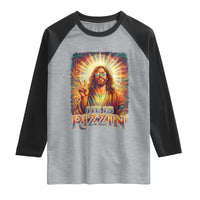 Funny Christian Easter He Is Rizzin Raglan Shirt Trendy Jesus Humor with Sunglasses Faith Based Meme Gift
