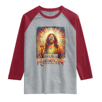 Funny Christian Easter He Is Rizzin Raglan Shirt Trendy Jesus Humor with Sunglasses Faith Based Meme Gift
