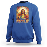 Funny Christian Easter He Is Rizzin Sweatshirt Trendy Jesus Humor with Sunglasses Faith Based Meme Gift