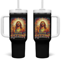 Funny Christian Easter He Is Rizzin Tumbler With Handle Trendy Jesus Humor with Sunglasses Faith Based Meme Gift